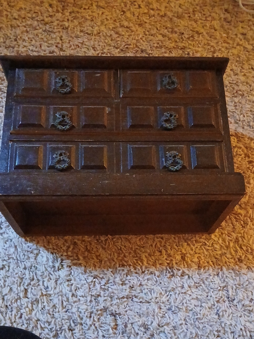 Vintage-Style Dark Brown Vanity Tray with Decorative Drawer Fronts